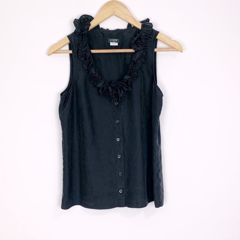 J. Crew Black Annalise Silk Ruffle Blouse